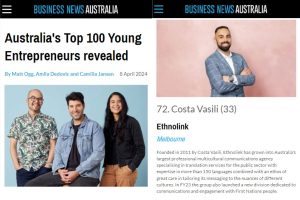 CEO of Ethnolink named among Australia's Top 100 Young Entrepreneurs